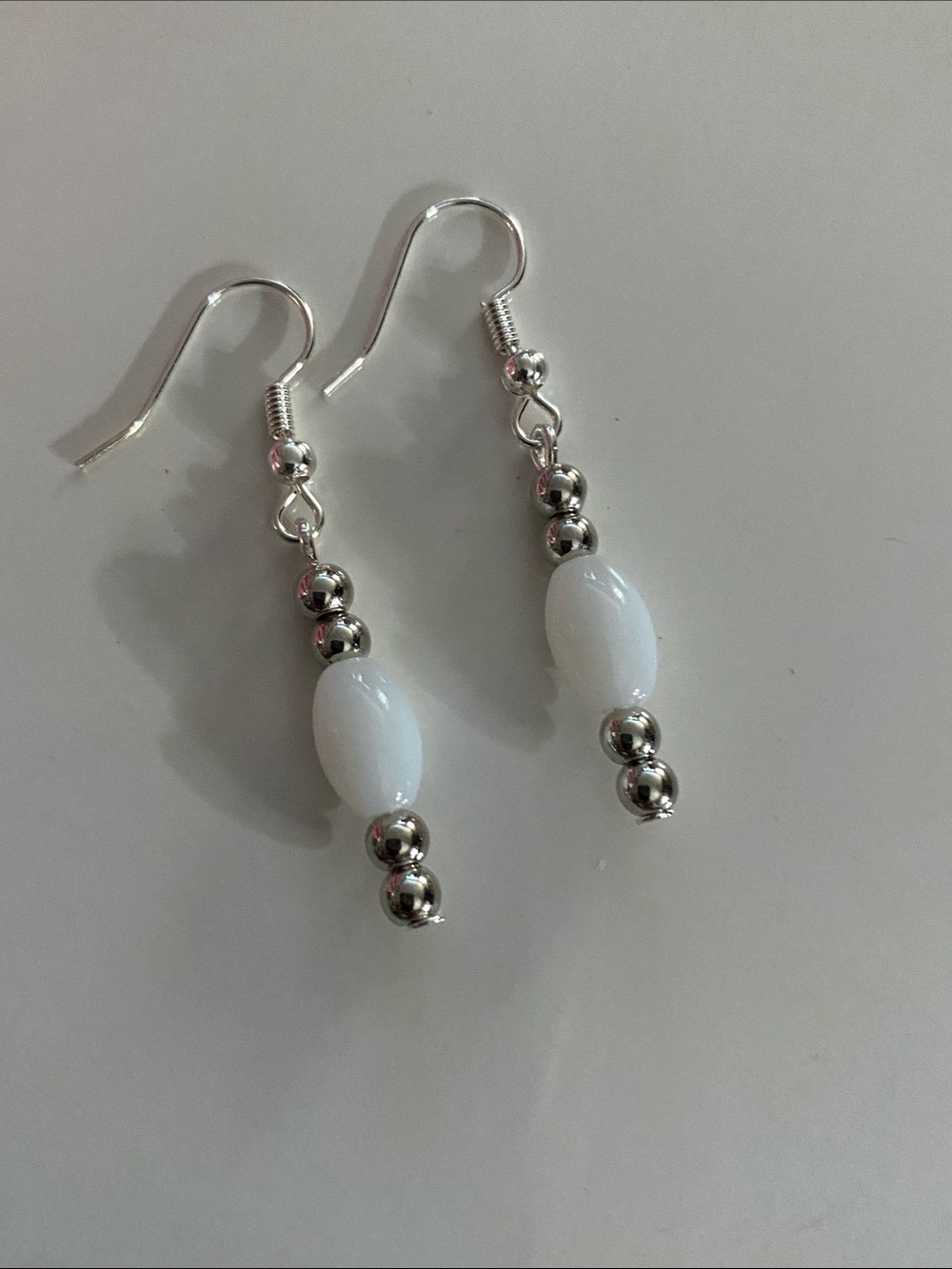 White Bead Drop Earrings with Silver Accents - Good Vibes 😎 Only Jewelry Co.